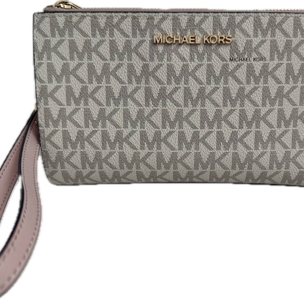 Michael Kors Gray Pink Monogram Wristlet
